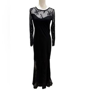 NWT Leo & Ugo Maxi Black Lace Long Sleeves Evening Dress. Medium
